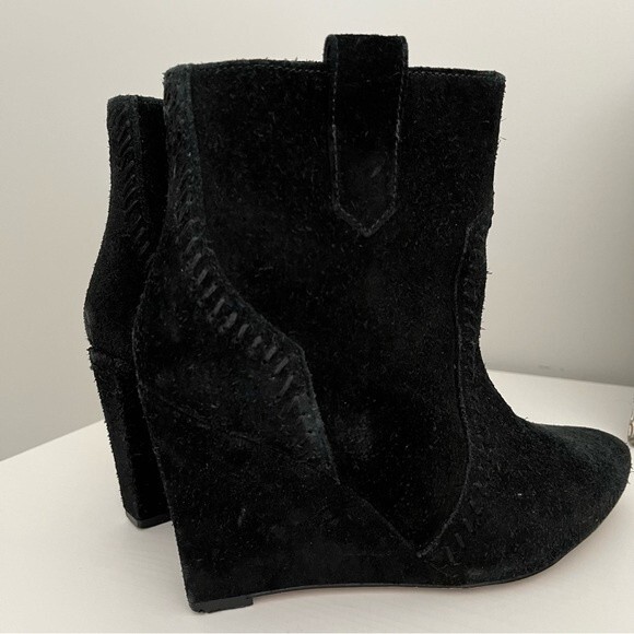 Rebecca Minkoff Black Bianca Suede Wedge Booties, Size 6.5 - Picture 10 of 12